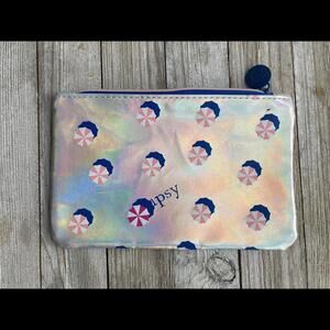 Ipsy Makeup Bag Holographic Umbrellas Pattern Irridescent Silver NEW NWOT